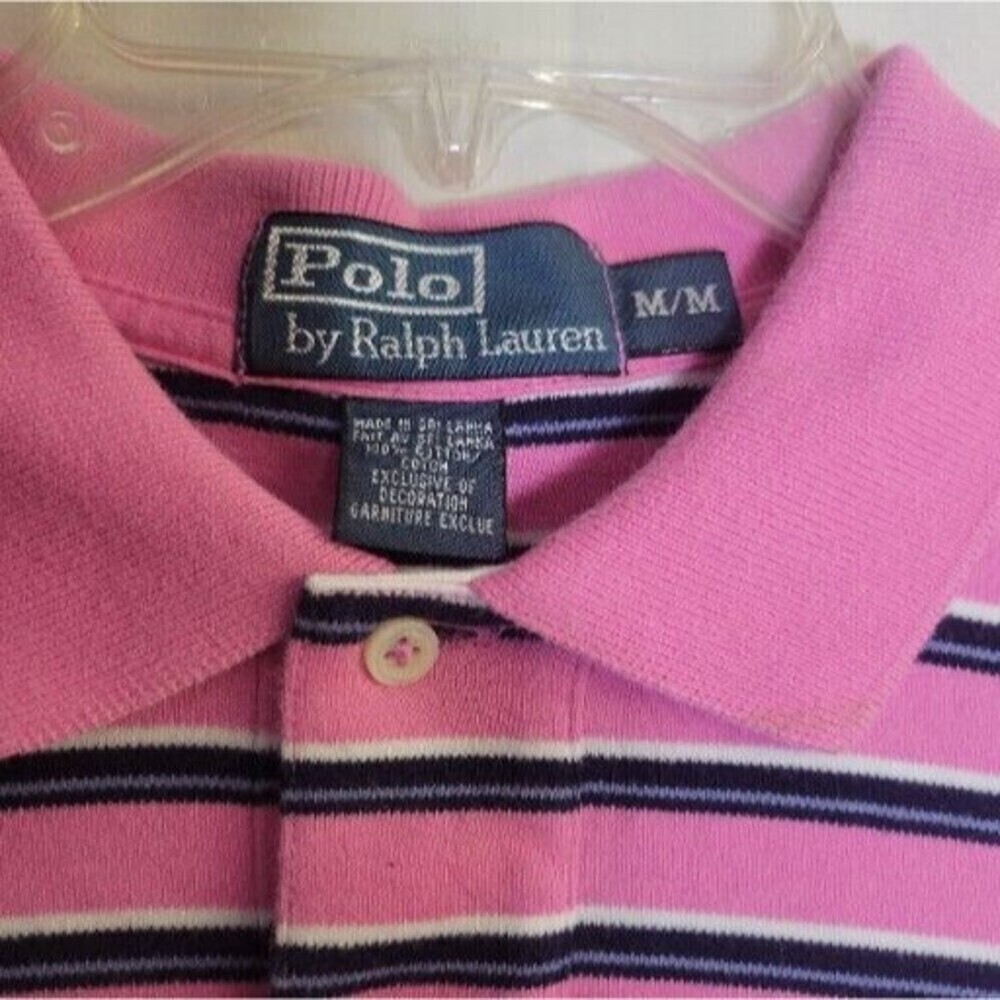 Polo Ralph Lauren Size Medium Polo Shirt Men Big Pink White Blue Striped, Golf,